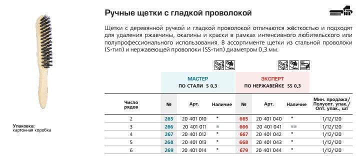 Щетка гофрированная, ручная 3-х рядная, нержавейка, деревянная ручка № 666 ПрофОснастка Эксперт SS 0,3