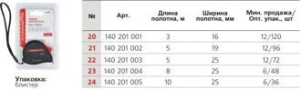 Рулетка, № 20, 3м x16 мм, 2 ст фикс, нейлон лента, магнит, Профоснастка Эксперт